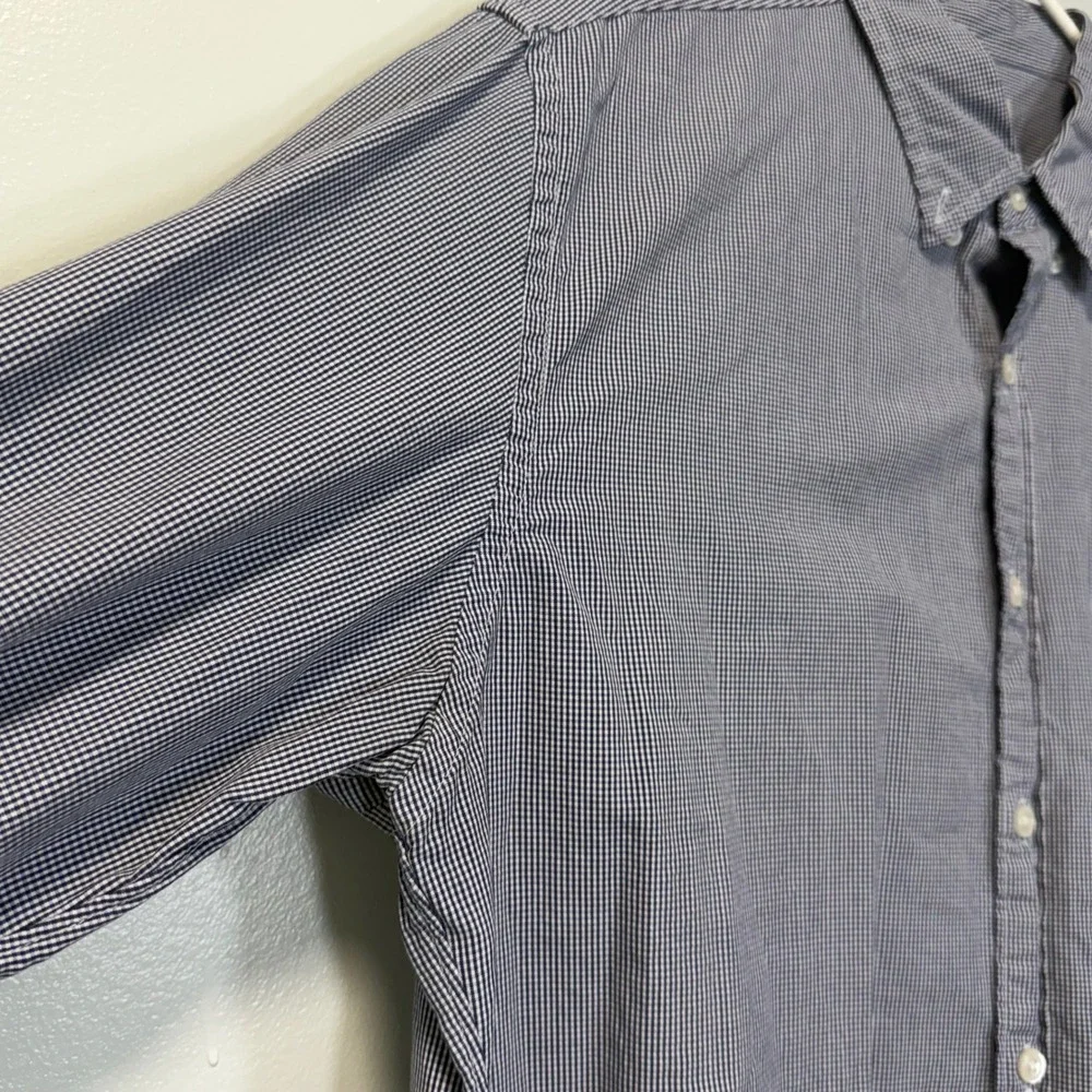 J Crew Mens Large Blue White Gingham Check Button Down Shirt Classic Office